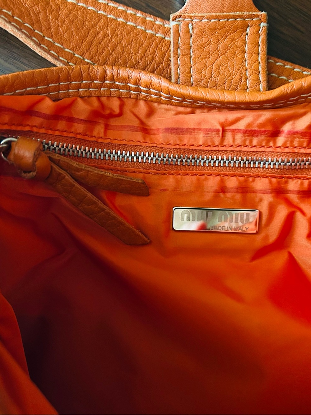 Miu Miu Vintage Pebbled Leather Shoulder Bag | Cognac Orange | Made in Italy - Picture 14 of 14